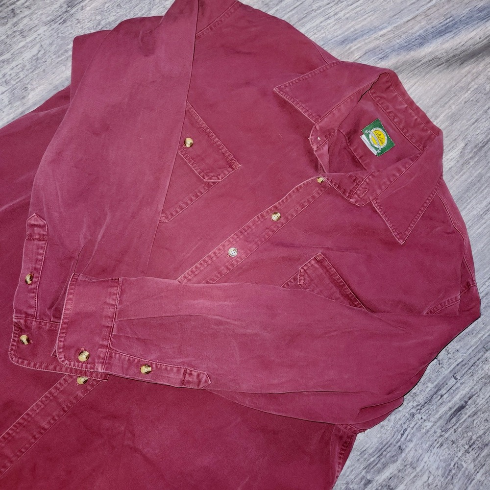 Cabelas XXL Mens Long Sleeve Button Up Shirt Burgundy Outdoor Workwear Cotton